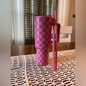 Simple Modern Pink Checkmate Trek Tumbler Valentines Collection